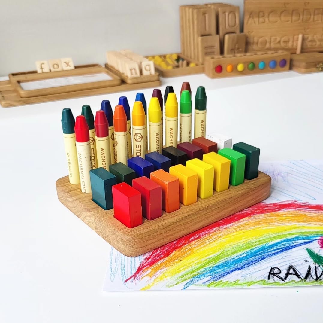 Waldorf crayon holder for Stockmar 16 blocks and 16 sticks rectangular, gift for kids, desk organization, crayons are not included