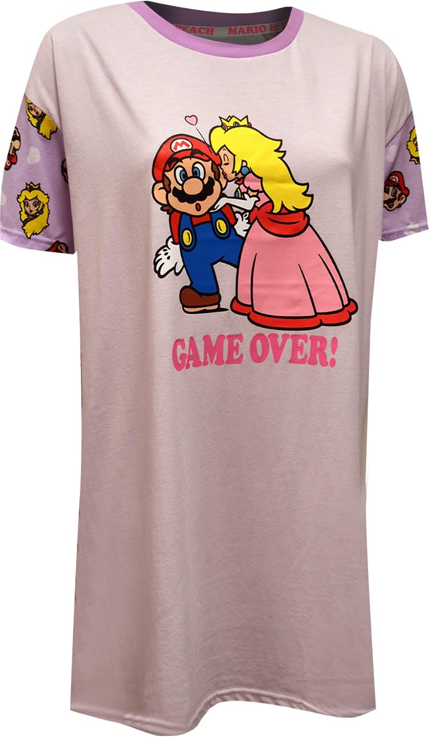 MJC Women's Super Mario Game Over Mario and Princess Peach Nightshirt