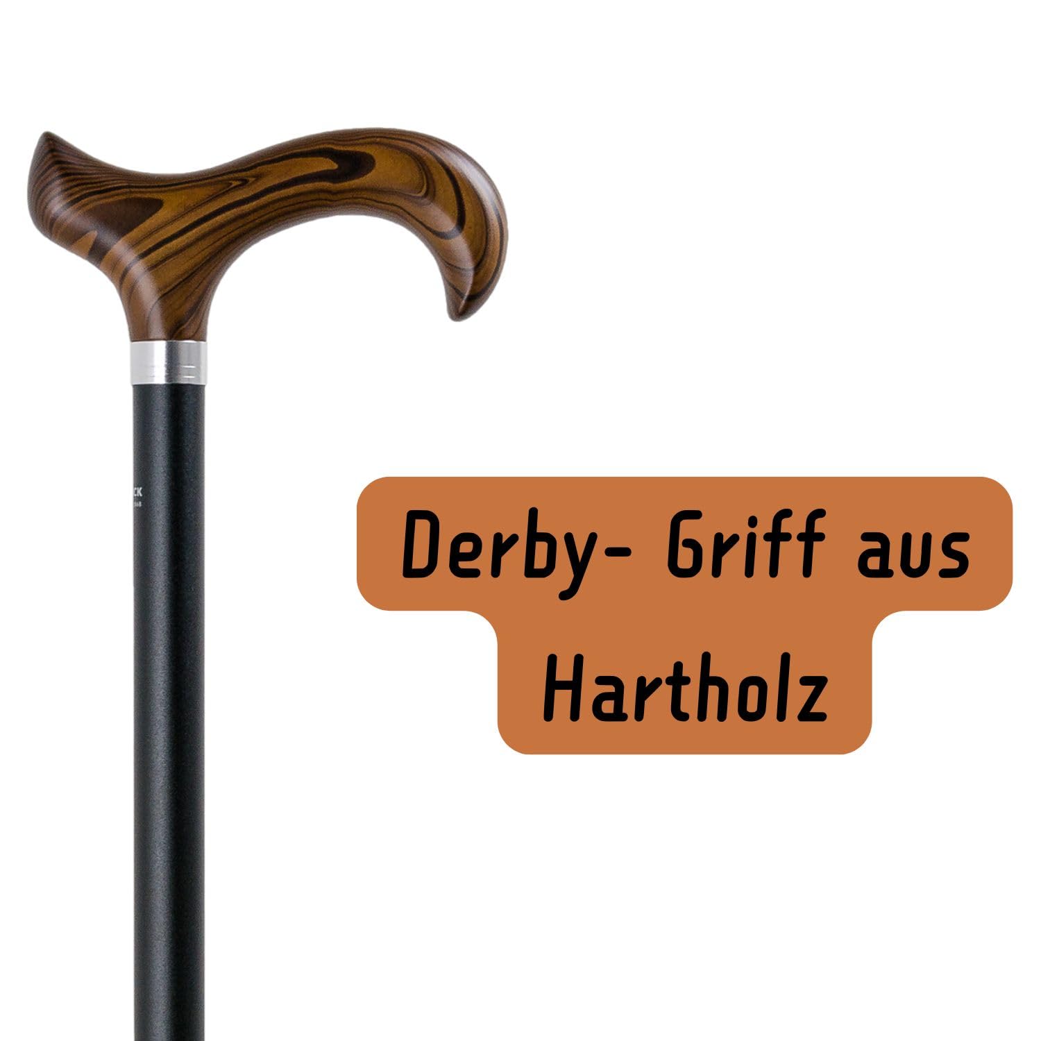 Gastrock - Bastón de aluminio con altura ajustable, estable, mango Derby de madera dura, ligero, soporta hasta 110 kg + pulsera de velcro Olanmarp con rayas