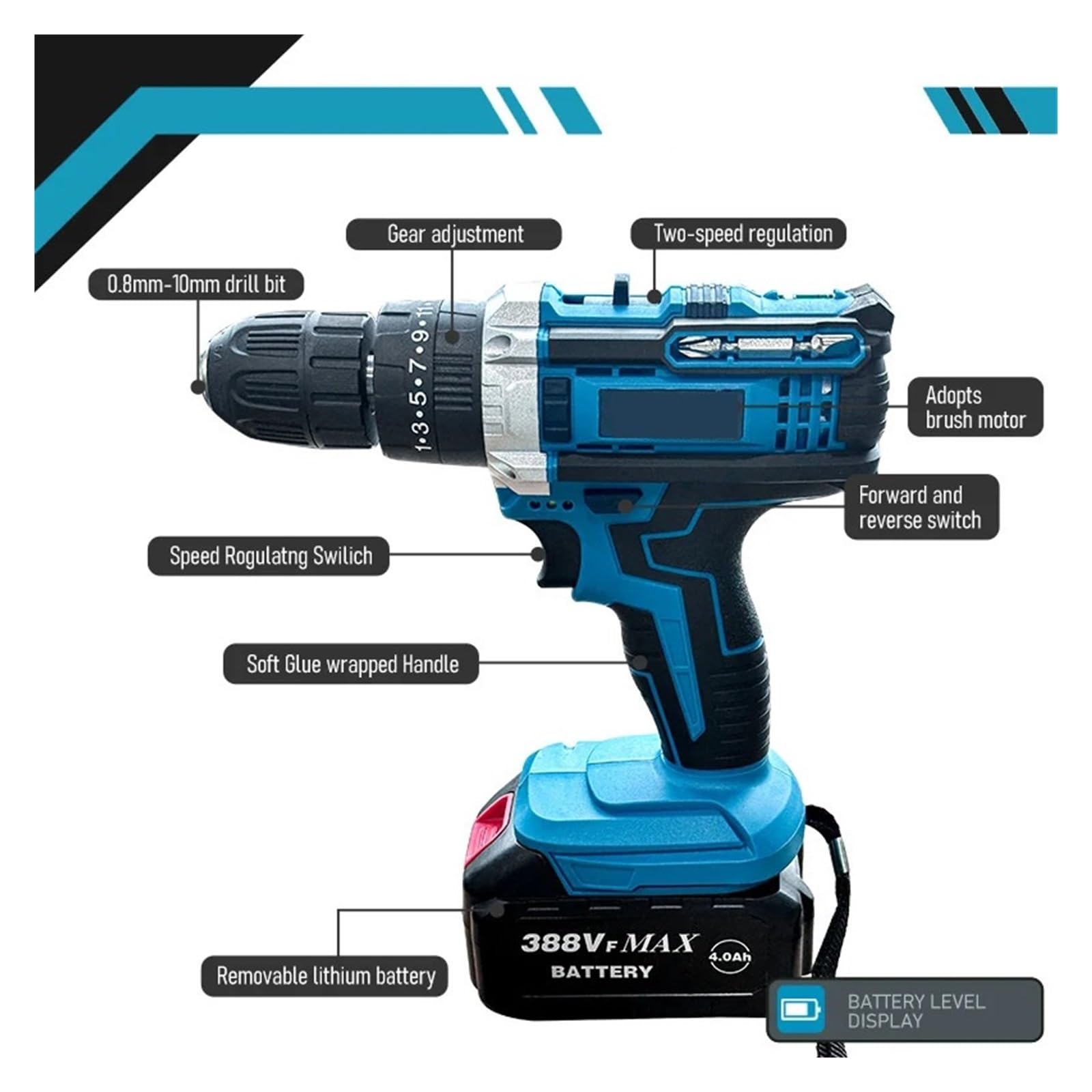 20+3 Torque 21V Wiertarka Akumulatorowa Elektryczny Udarowy Elektryczny Wkrętak Udarowy Bezprzewodowe Narzędzie Elektryczne Narzędzia Ręczne Akumulator Litowy DużA Zdolność Wiercenia(1 Battery-388VF)