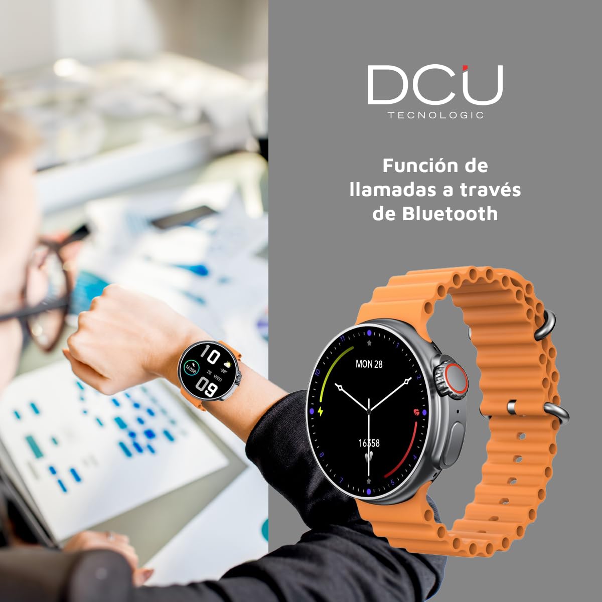 DCU TECNOLOGIC - Smartwatch Boston - Pantalla Amoled 1,43’’ - Llamadas a través de Bluetooth y Notificaciones - Modos Deportivos - Monitoreo de Salud - 2 Correas en Silicona