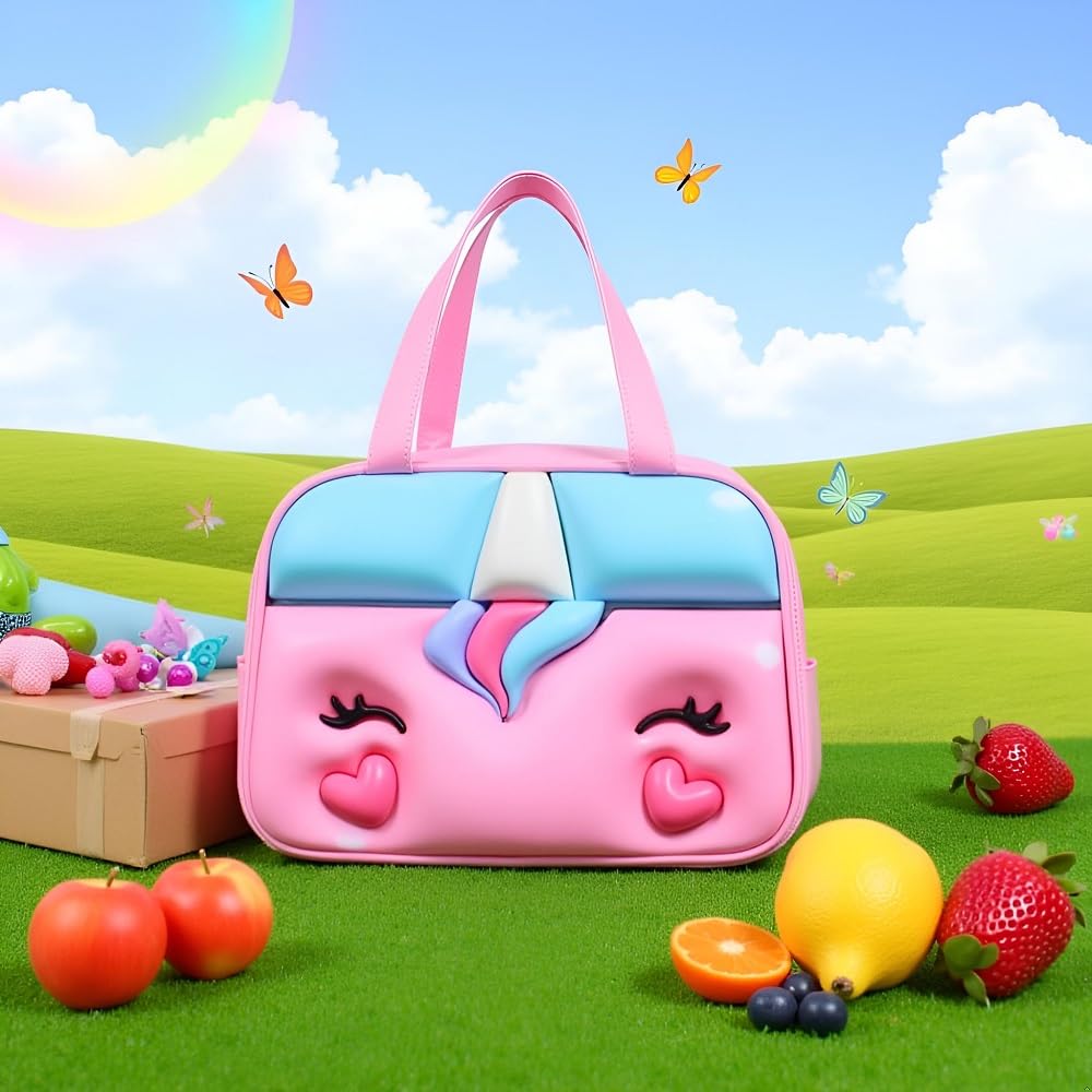 CoolKraft Lunch Box Bag for School Kids, Girls, Boys, Animal 3D Design Bag, Organize Store Hot & Cold Insulated Portable Tiffin Bag 27 x 18 x 20 cm (Big Unicorn Pink) 2