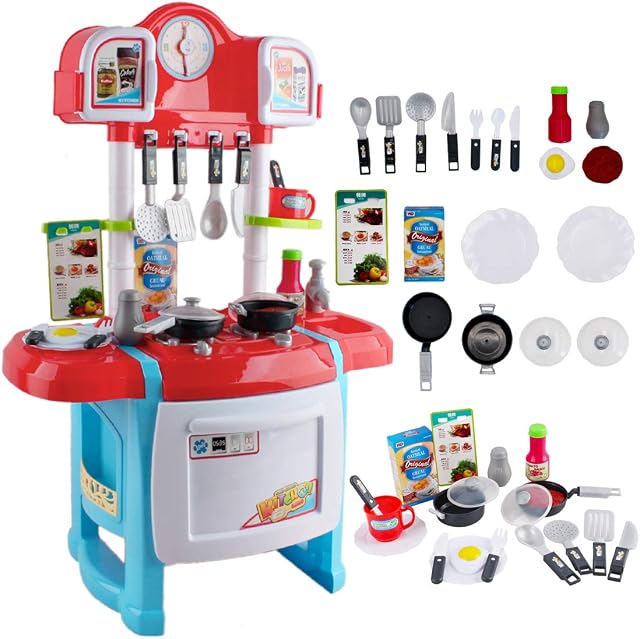 deAO 'My Little Chef' Minatare Kitchen Playset Role Playing Game with Light and Sound, Water Features and 18 Accessories Included (RED)