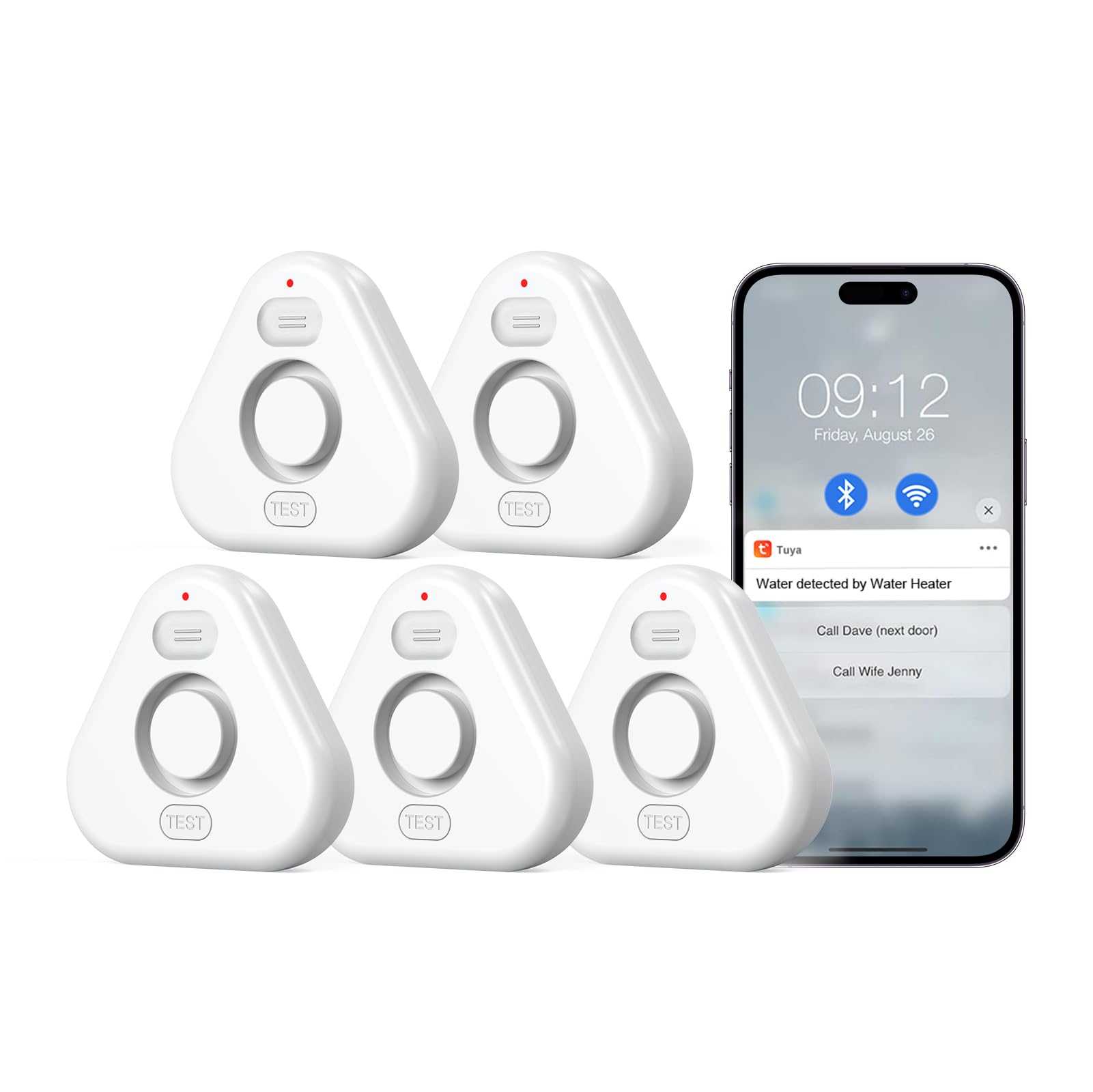 Water Detector Sensor,Water Leak Detectors for Home with App Alerts,Water Alarm with 120db Adjustable Alarm,500ft Transmission for Basement, Bathroom, Laundry, No Hub Required (Support 2.4G)