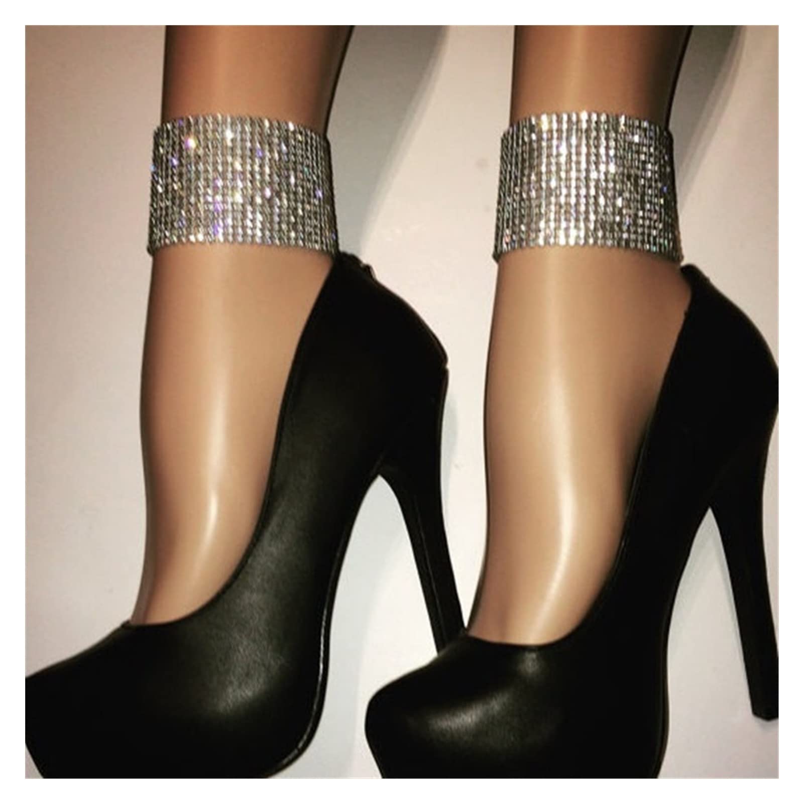 Tobilleras Tobilleras con Diamantes de Imitación en Capas Brillantes - Tobilleras Ajustables para Mujer Tobilleras para Mujer (Color : Silver)