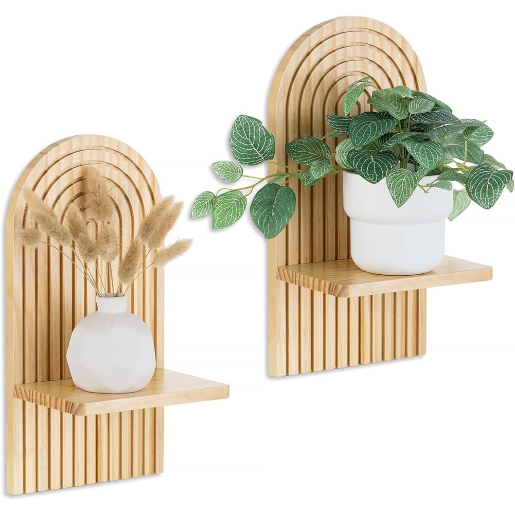 Aundhegrtt 1set/2pcs Wooden Wall Mounted Shelves, Boho Style Rack, Home Decor for Living Room, Bathroom Display Decoration
