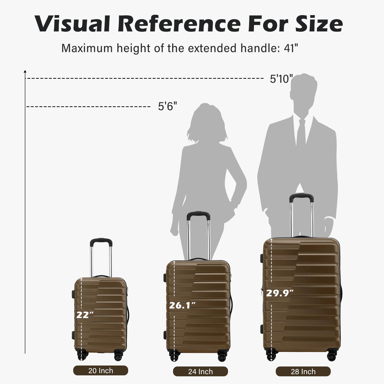 Coolife 20-Inch Small Carry on Hardside PC+ABS Spinner TSA Lock Telescopic Luggage Handle(20in-brown)