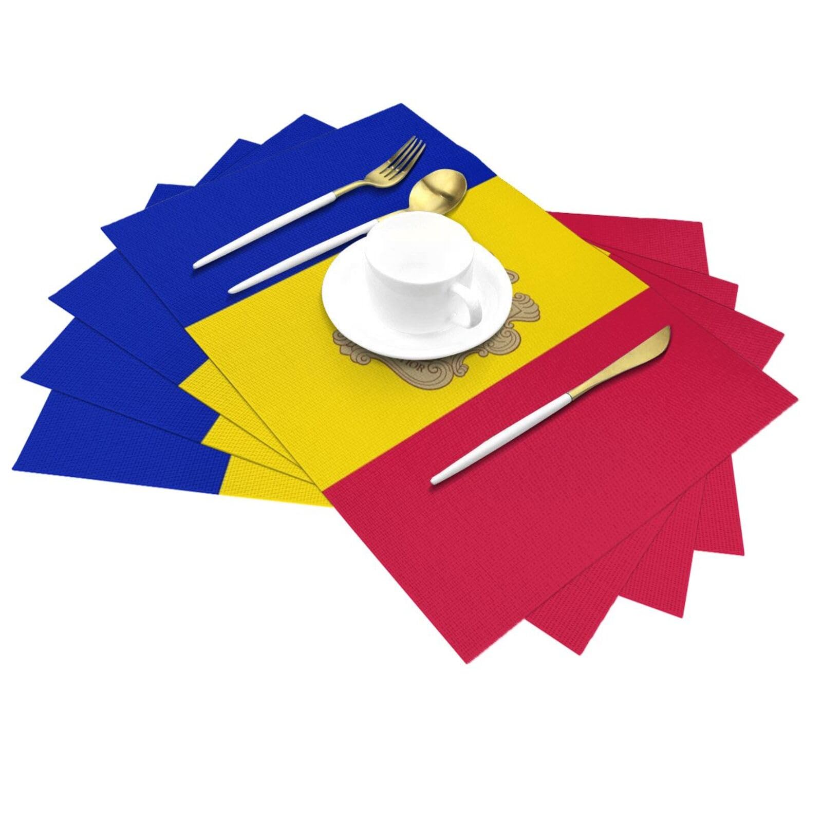 Juego De 10 Manteles Individuales De PVC Lavables Resistentes Al Calor Y Antideslizantes con Estampado De La Bandera De Andorra para Cocina Comedor Y Restaurante (45X30Cm)