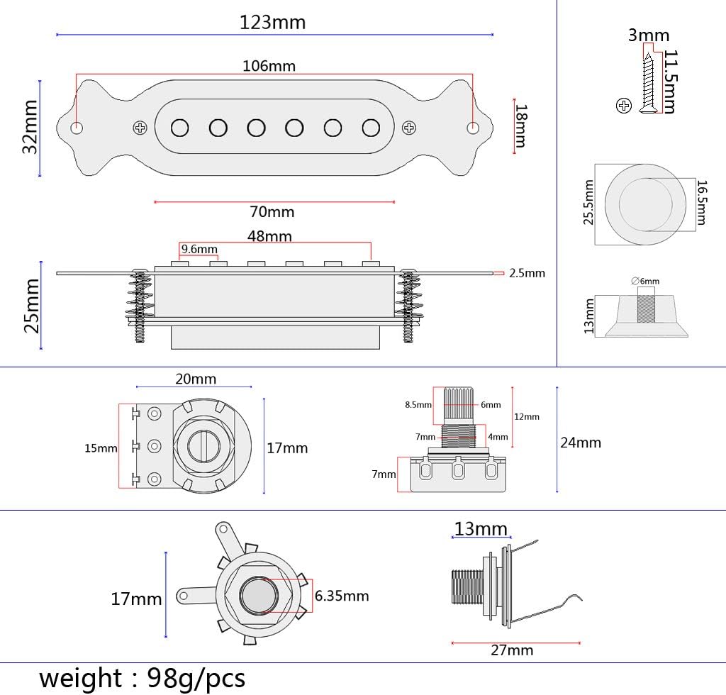 Alnicov Guitar Sound Hole Magnetic Pickup，with Tone Volume Knobs，Pre-wired，for 6 String Folk Acoustic Electric Guitar，White image 2