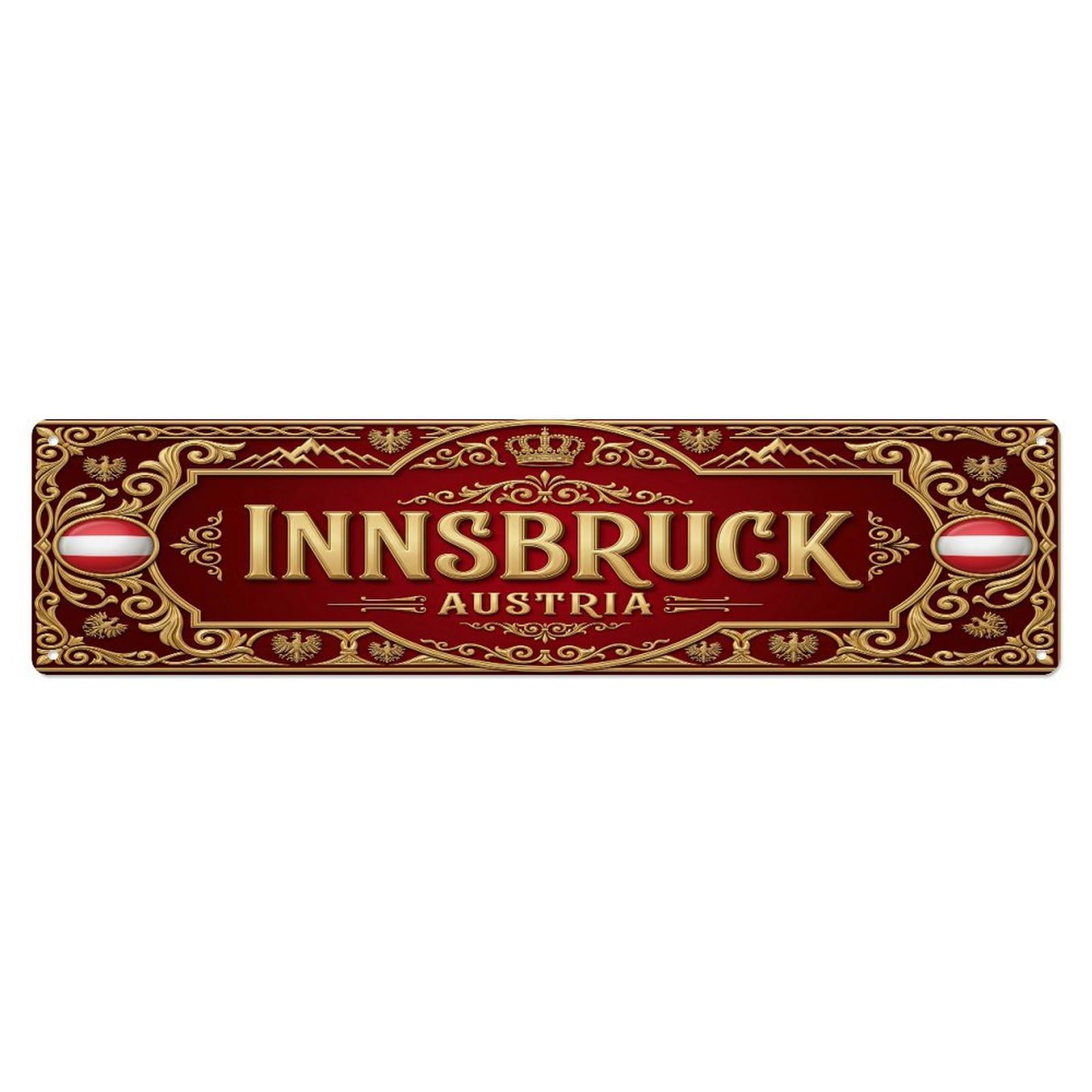 Cmhok Vintage Style Vintage Innsbruck Austria Flag Pattern Metal Tin Sign Wall Decor For Cafe, Club, Garden Metal Poster 4X16inch