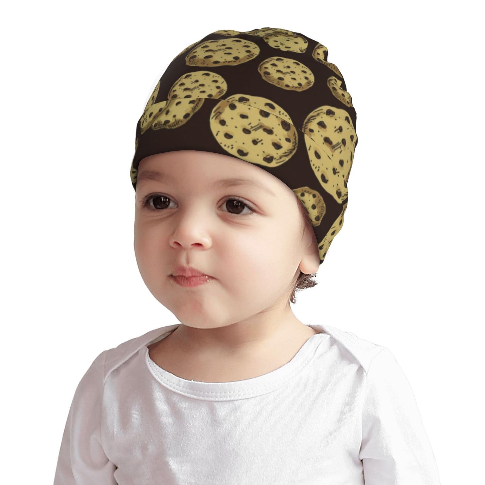 Rqzwdq Food of Cookie Pattern Kids Beanie Hats Warm Knit Beanie Cap Skull Caps Gifts Decor for Boys Girls White