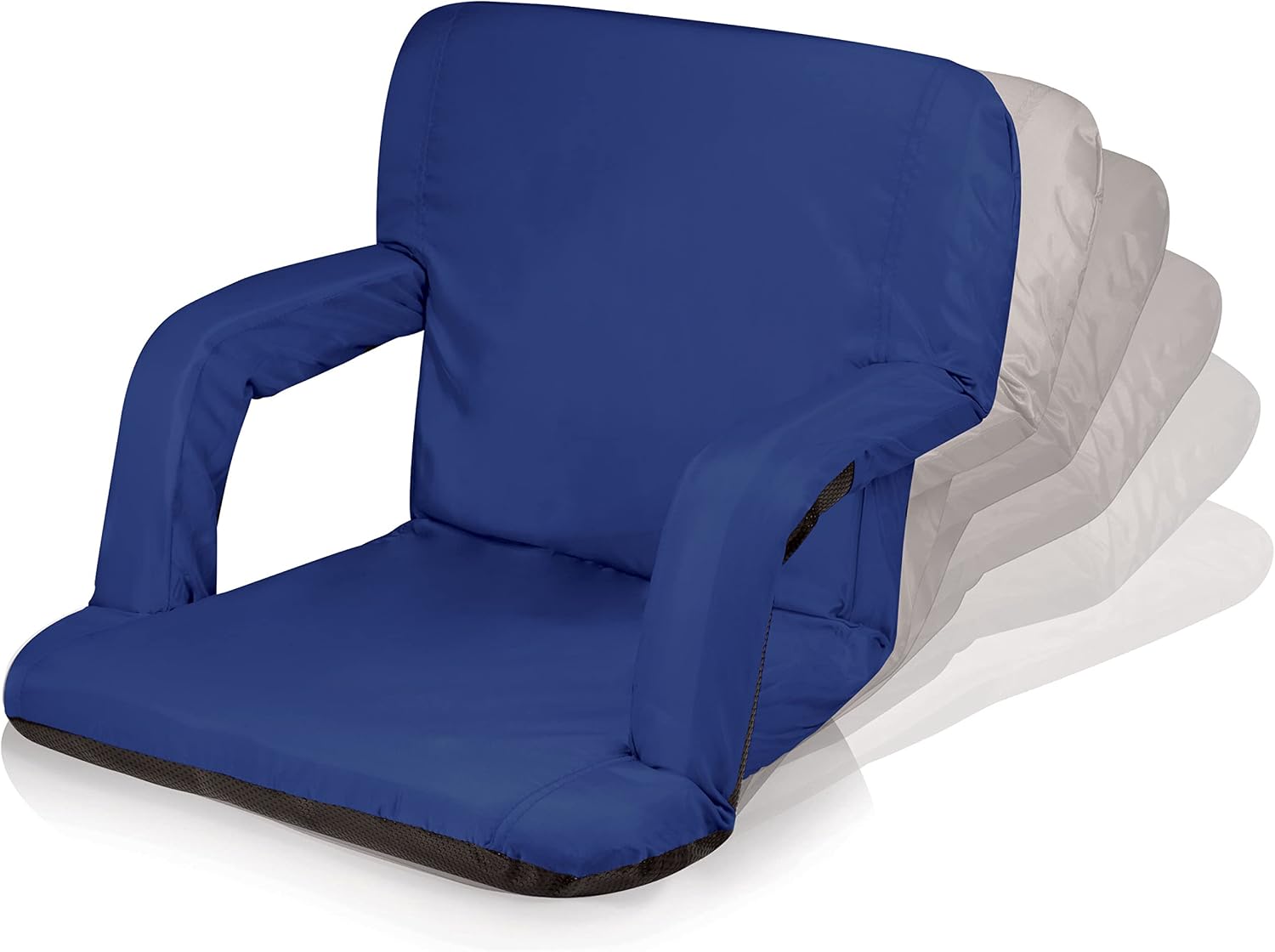 PICNIC TIME NCAA Rhode Island Rams Ventura Reclining Stadium Seat with Back Support, Bleacher Seat, Beach Floor Chair, (Navy Blue)