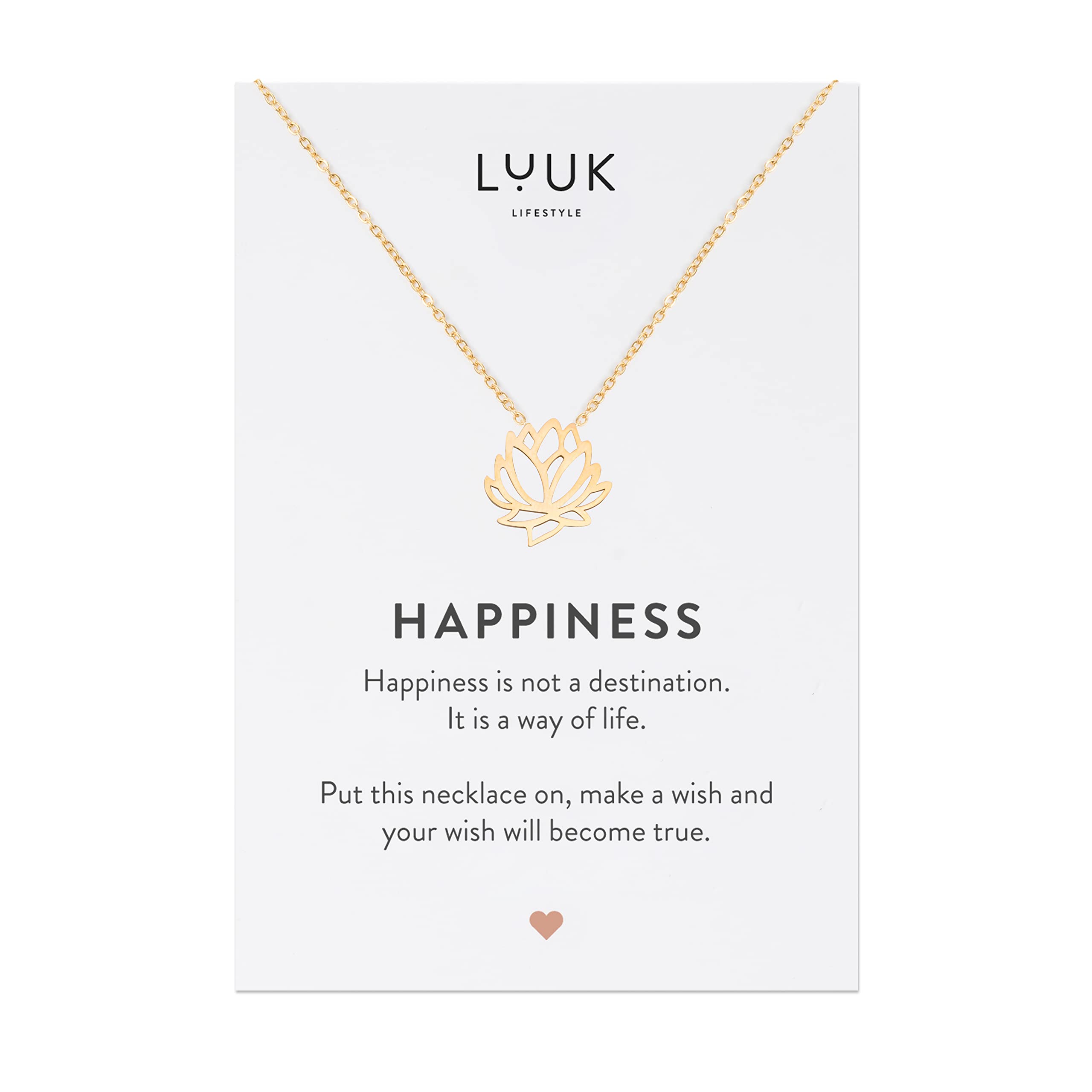 Stainless steel necklaces for women with pendant, trendy jewelry, Happiness card, lucky charm, friendship gift, women's jewellery, stylish gift idea for her, silver, gold and rose gold