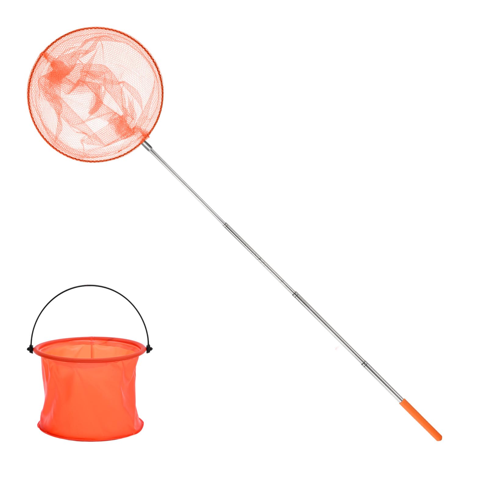 M METERXITY 1 ensemble de filet de pêche télescopique pour adolescents, extensible de 48 cm, poignée réglable, petits filets avec seau pour attraper les insectes/petits poissons/crevettes/aquarium | Manipuler les petits filets avec seau pour attraper les