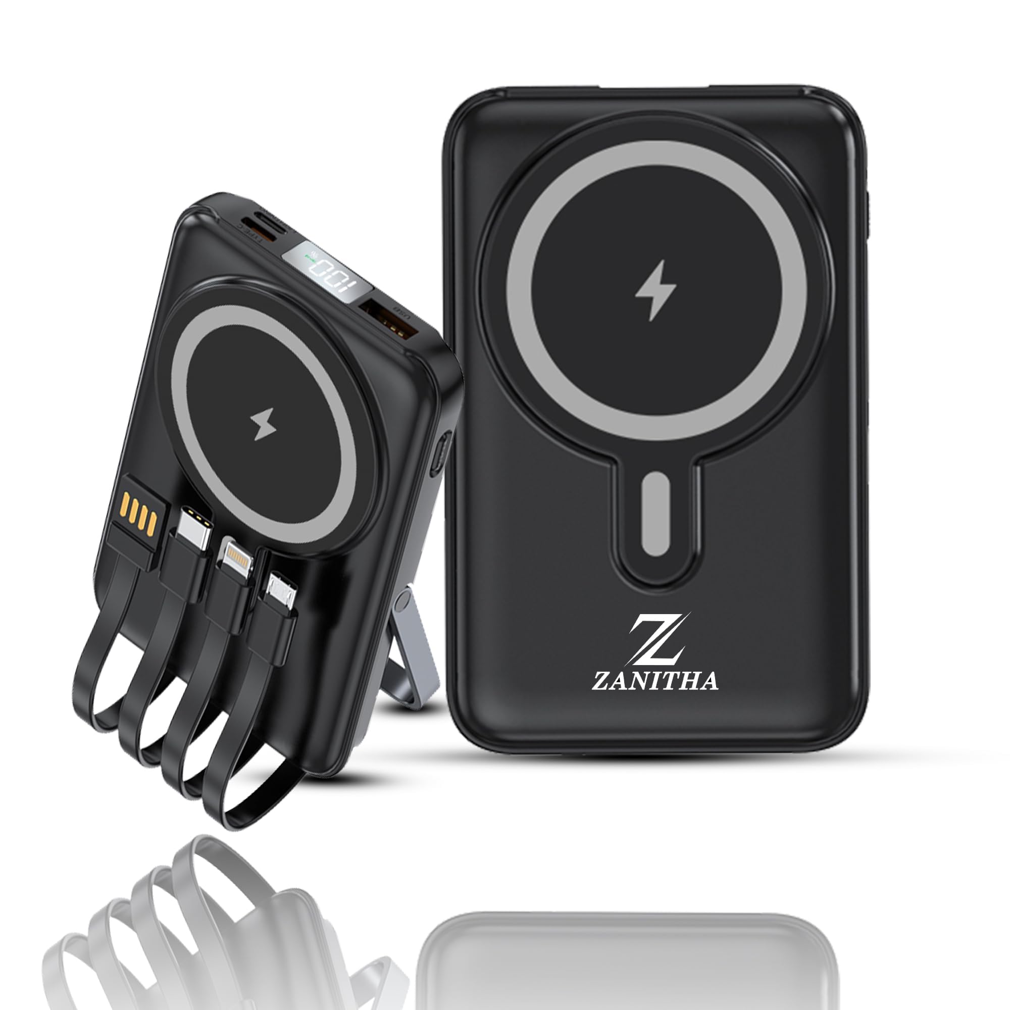 power Bank - 10000mah wireless Portable charger with Built-in Cables, Fast Charging, 6 Outputs & 3 Inputs with Led Display, power Bank Compatible with iPhone, Samsung, Xiaomi