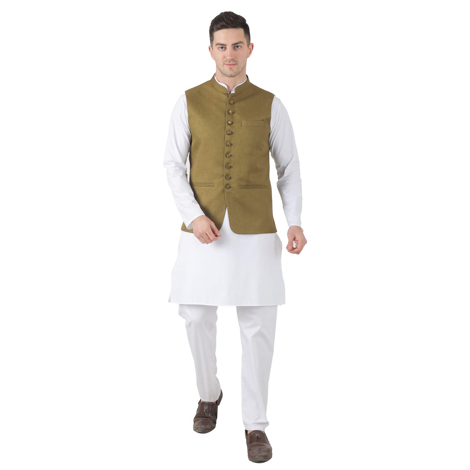tahvo Men's Nehru Jacket/Waistcoat/Modi Jacket Cotton Fabric/Men 's 9 Button Nehru Jacket Kurta Set with Hanky-picture-22