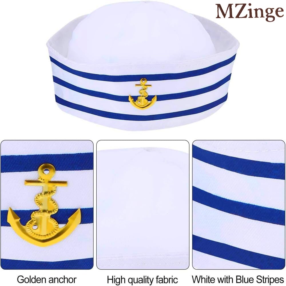 MZinge Adjustable Yacht Captain/Sailor/Ship Boat Cap -Captains Costume Accessories. Blue with White Scarf - Image 4