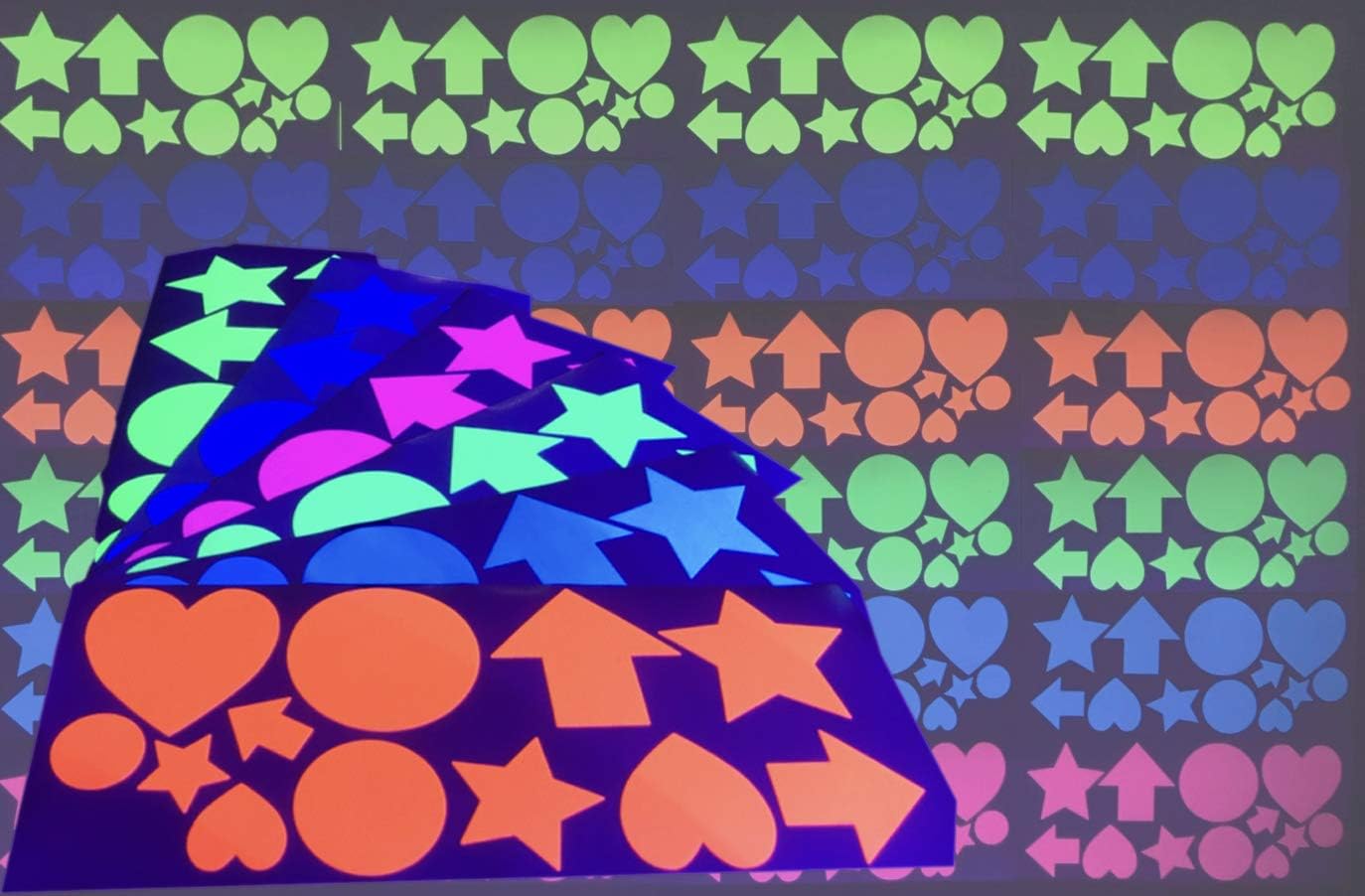 GreyParrot Tape UV Blacklight Reactive, (144 Sticker/Pack), 6 Colors, (Blue/Green/Yellow/Pink/Orange/White), Same Material as UV Blacklight Tape (144 Stickers)