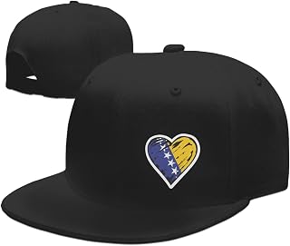 Bosnia Bosnian Flag Heart Men Women Adjustable Snapback Flat Brim Hat Classic Hip Hop Trucker Baseball Caps Black