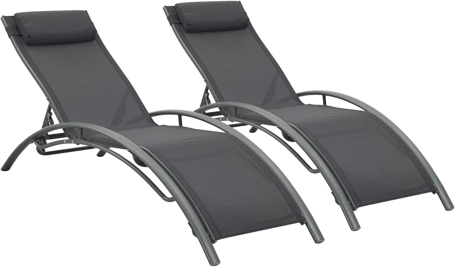 Ainfox Adjustable Chaise Lounge, Patio Reclining Elegant Lounge Chair Recliners Aluminum Sunbathing Chair with Headrest 2 Pack (Gray)