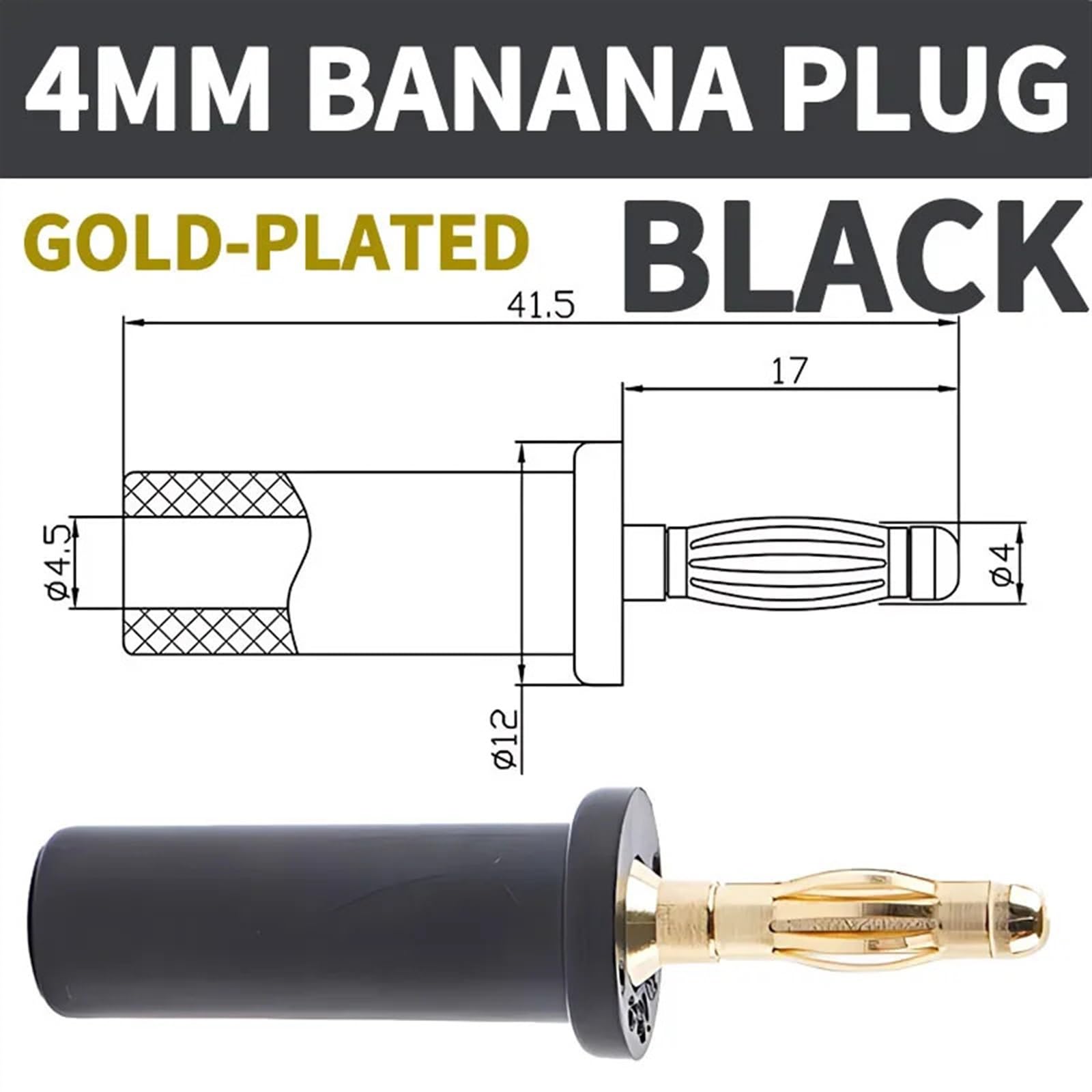 Fiche Banane de 4mm, plaquée Nickel, fiche Banane assemblée de Type Lanterne plaquée Or, connecteur de Terminal de Fil de Test Auto-soudable(Black)