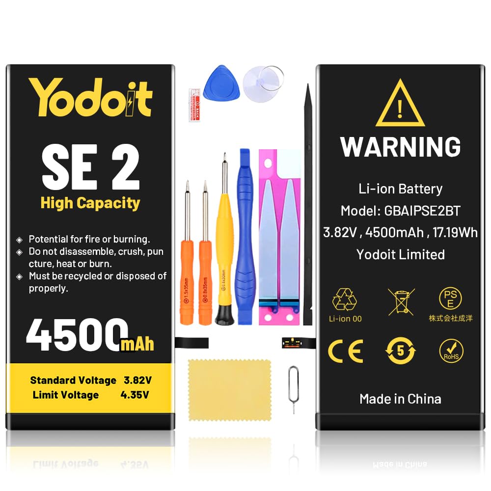 Yodoit for iPhone SE 2nd Generation SE 2020 Battery Replacement 4500mAh Battery High Capacity 0 Cycle Replacement for Model A2275, A2296, A2298 with Repair Tool Kit & Adhesive iPhone SE 2020