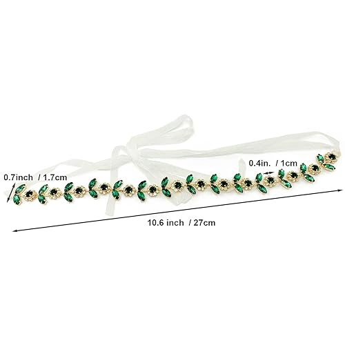 Miniatura 5 de Diadema de boda con diamantes de imitación de cristal verde, accesorios dorados para el cabello para novias y mujeres (verde)