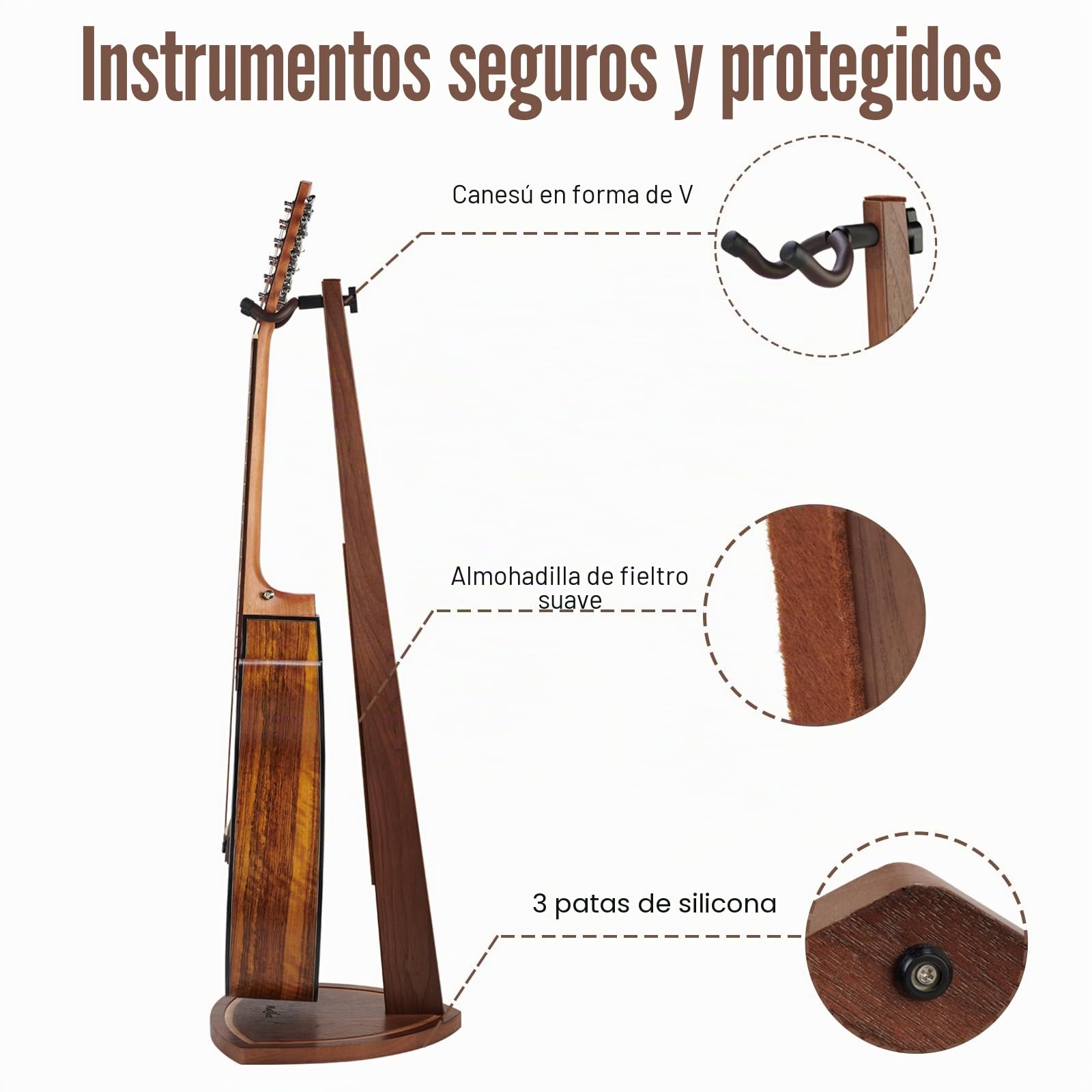 Soporte para Guitarra, Soporte Guitarra Suelo para Guitarra Acústica, Eléctrica, Bajo y Banjo, Elegante Expositor Colgante de Nogal Negro para el Hogar y la Decoración