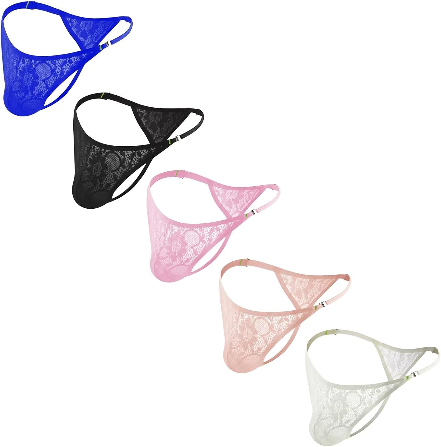 Men's Sexy Lace Thong Side Buckle Adjustable Strap G-String Underwear Lace Sheer Panties Mini Mankini