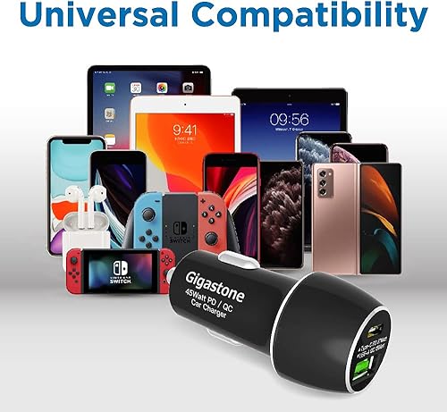 Miniatura 5 de Gigastone Paquete de 2 cargadores USB C para automóvil de carga rápida de 45 W 6 A, mini adaptador de cargador de automóvil, enchufe para encendedor