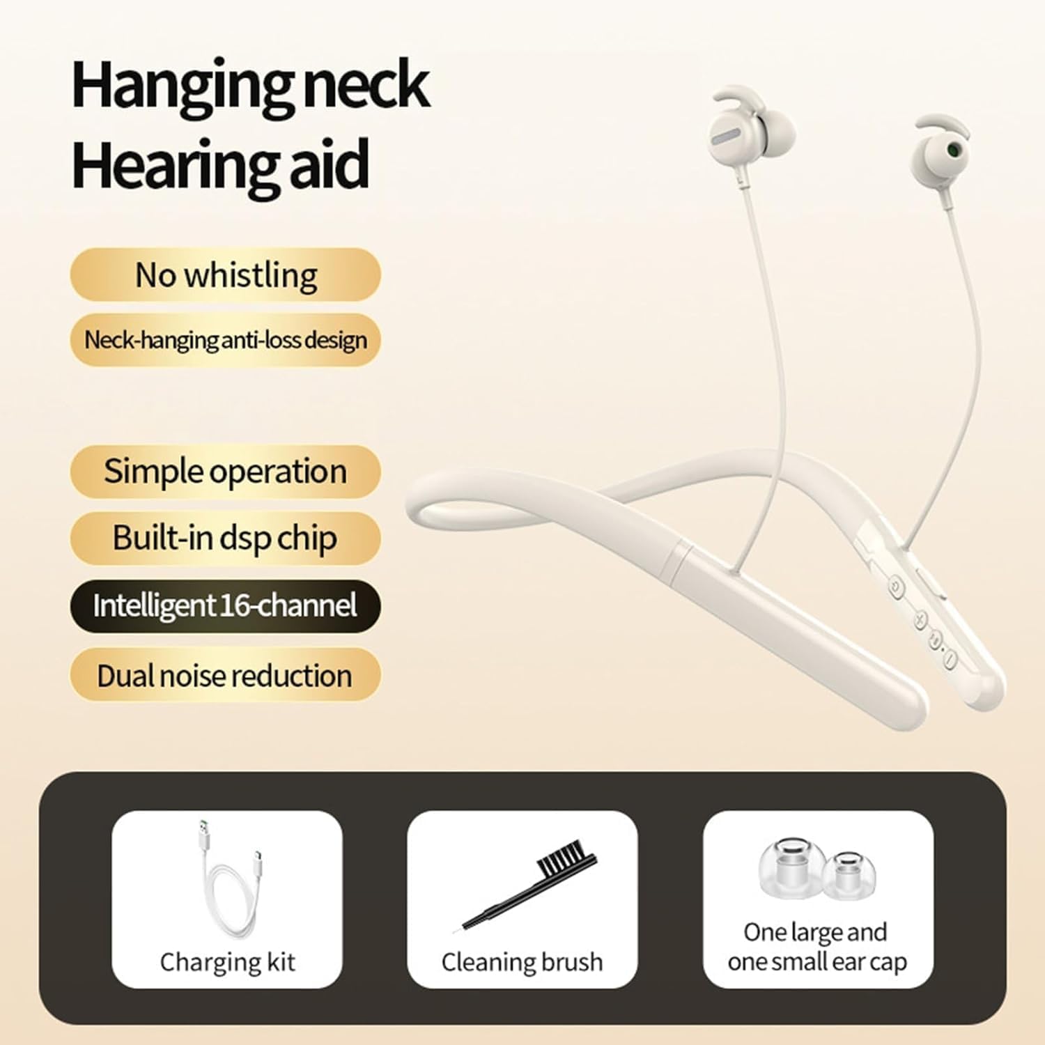 Tangxi Personal Sound Amplifier for Seniors, Noise Reduction, Rechargeable Wireless Neckband Headphones Hearing Aid Earphones with Bluetooth 5.4 (Skin Color)