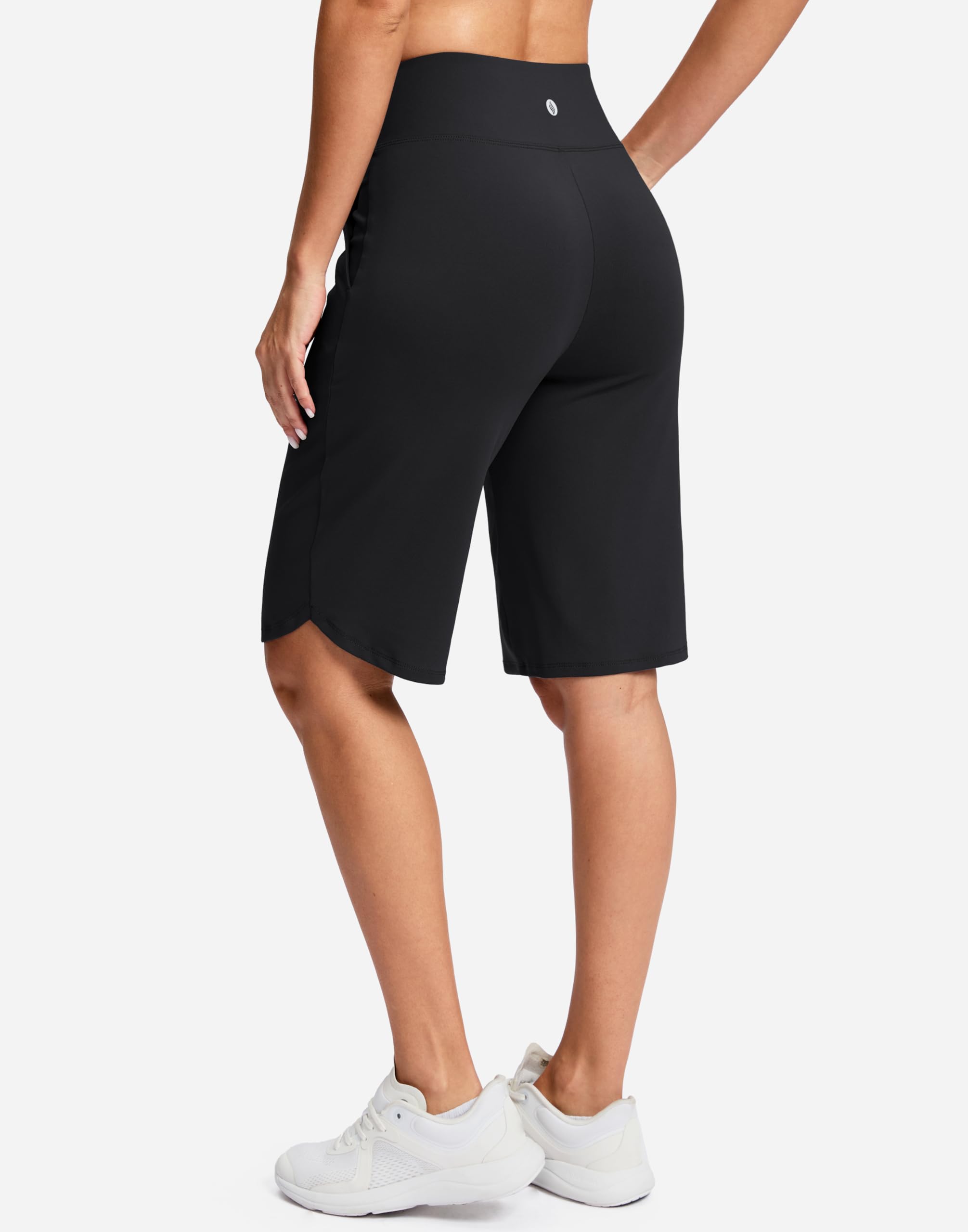 SANTINY Bermuda long de 30,5 cm de long pour femme, longueur genou avec poches, short extensible taille haute pour la marche d'été, noir, Taille XL