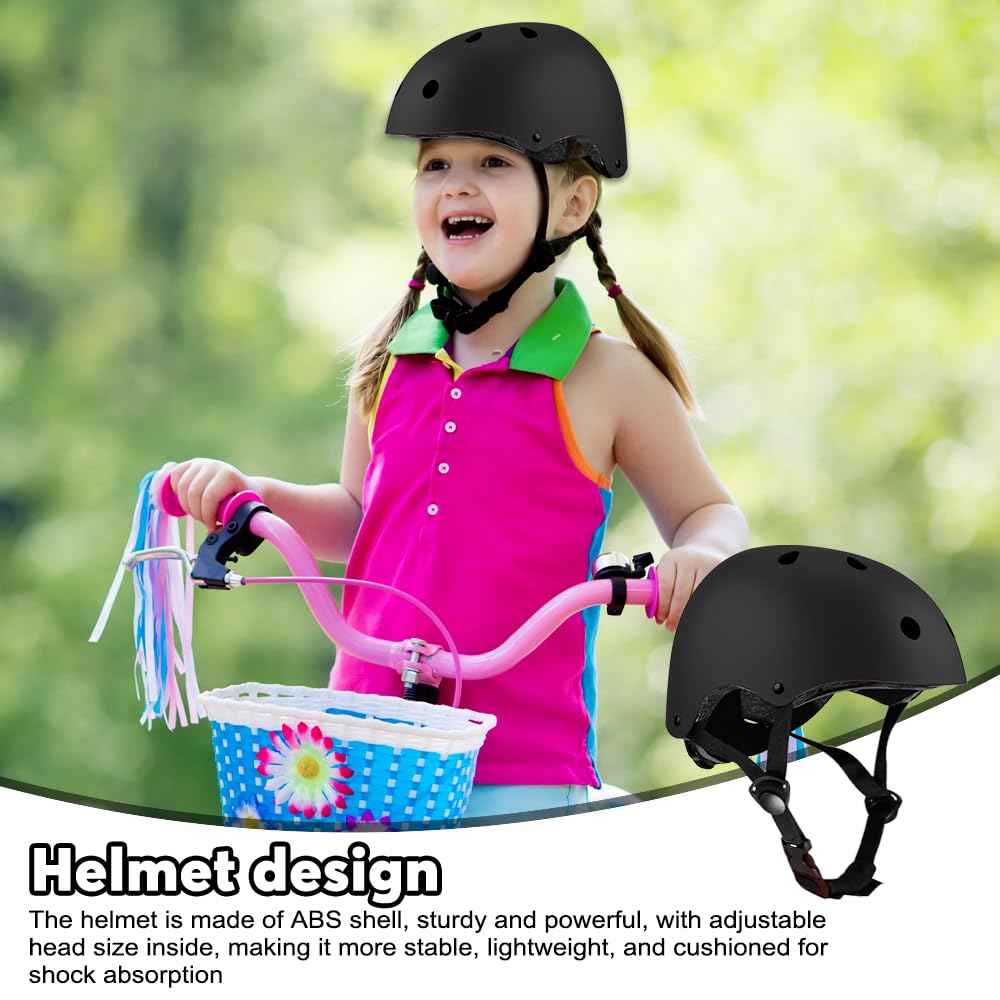 Set di Casco Protezione Bambini, 5 in 1 Casco Bici Protezioni Set per 3-11 Anni Regolabile Polso Ginocchiere Protezione per Skateboard Hoverboard Pattini in Linea(Nero)
