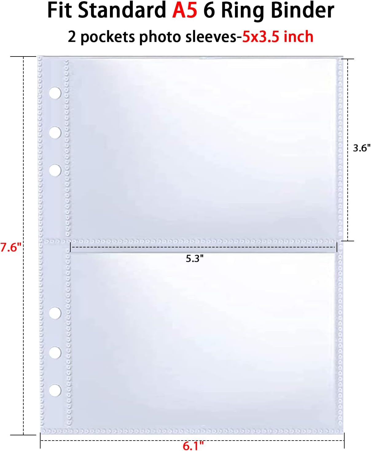 30 Pack 120 Pockets 3.5x5” Photocard Sleeves for A5 6 Ring Binder, Ultra-Clear Photo Sleeves, Double-Sided 2 Pocket Photo Pages, Top Loading Photo Sheet Protector for Photos, Postcards, Seed Packets : Office Products