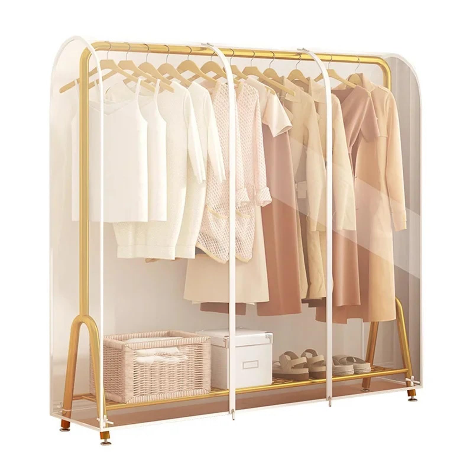 Clothes Rack Cover Garment Coat Dust Moisture Proof Protection Transparent Square Full Cover For Floor-standing Drying Rack For Clothes(150x50x120cm)