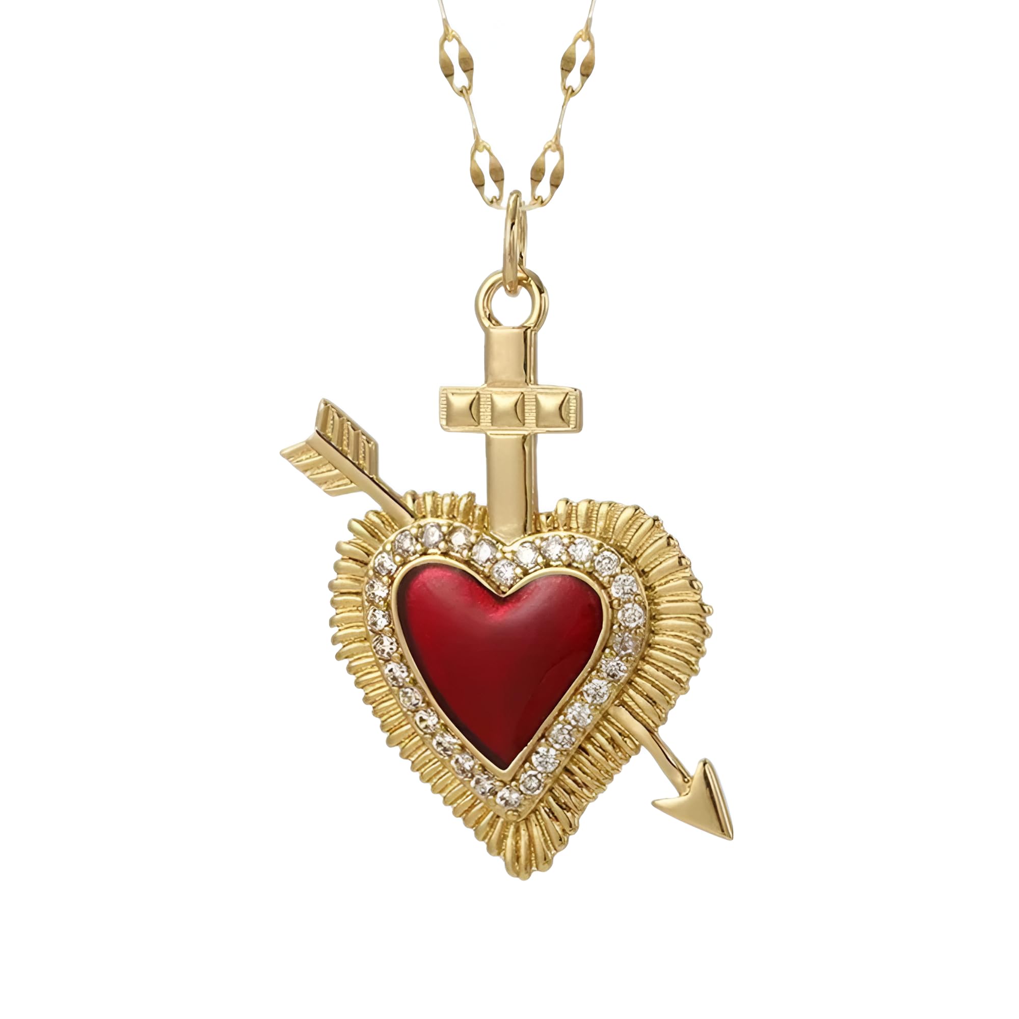 Prodotti per Ragazze da Donna, Ciondolo a Cuore Carino Rosso Love Dijes Catena Lunga, Cuore Grosso, Cuore, Olivia, Cuore Rosso, Regali Cuore Rosso Oro