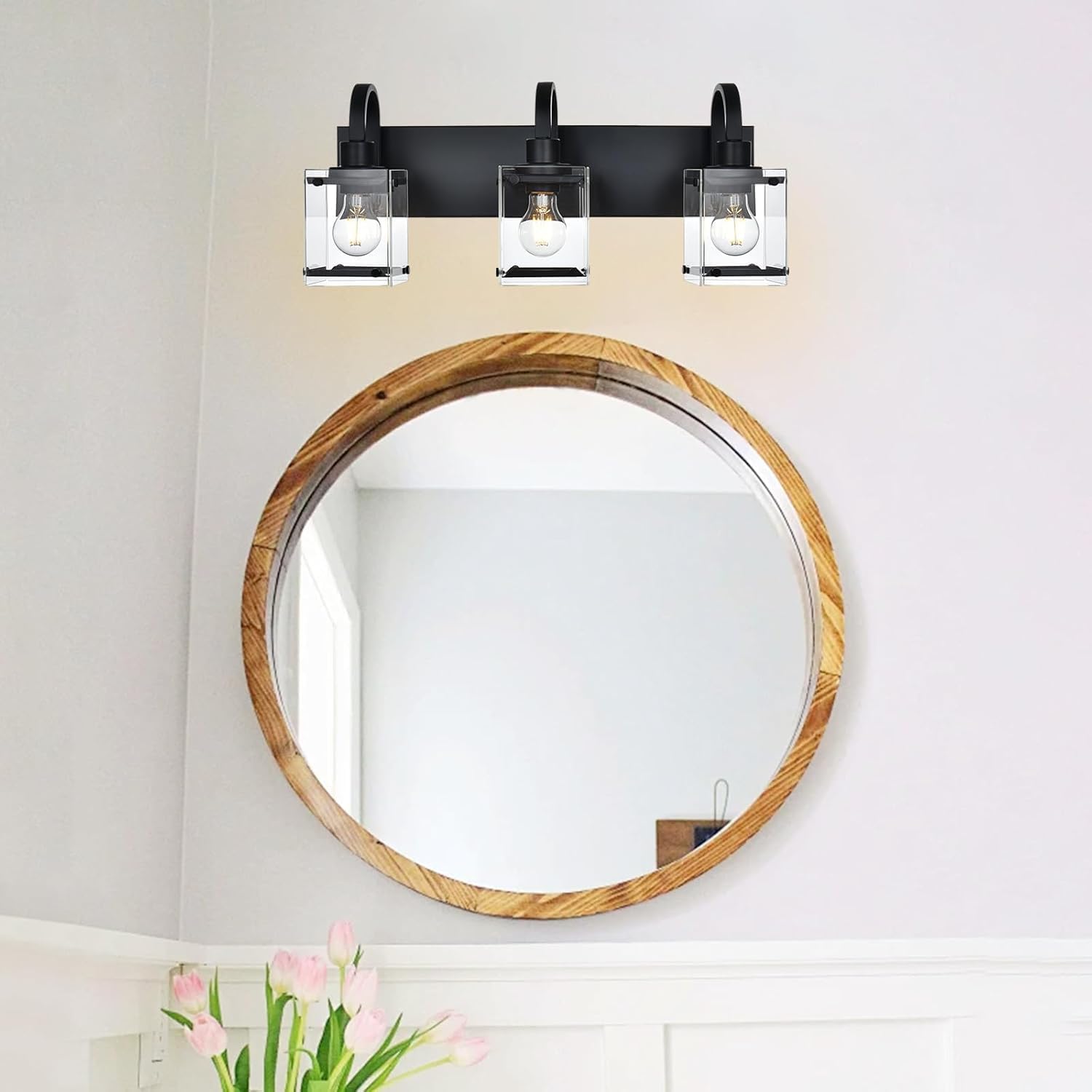 Black Bathroom Light Fixtures Over Mirror 3-Light Wall Sconces Lights, Industrial Vanity Light Farmhouse Lighting Fixtures Bathroom Above Mirror,Modern Wall Light fixtures