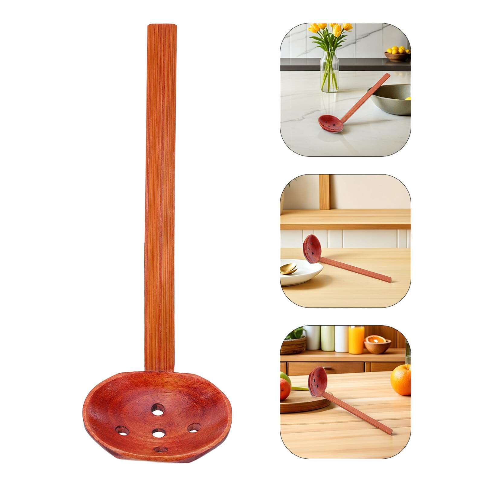 iplusmile Cuillère à Égoutter en Bois de Nanmu à Fentes, Louche Cuisine Multifonction Résistante la Chaleur Manche en Bois, pour Buffet, Ramen et Service à Table, Ustensile la Cuisine