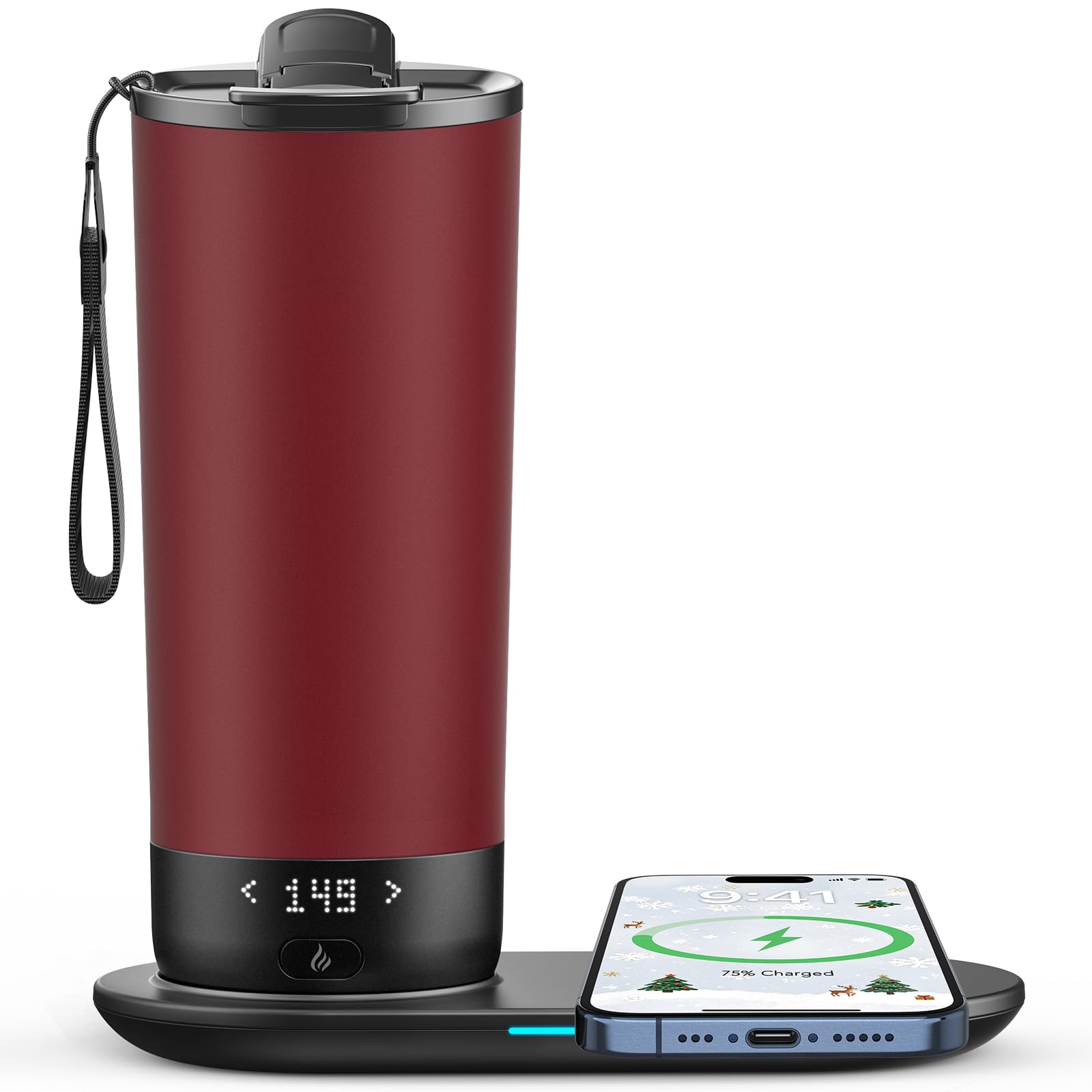 Temperature Control Heated Travel Mug Smart Self Heating Coffee Mug 20 Oz App Controlled LED Display Coffee Serving Sets Mug Kept at a Constant Temperature for 4-10 Hours (Burgundy, 20 oz)