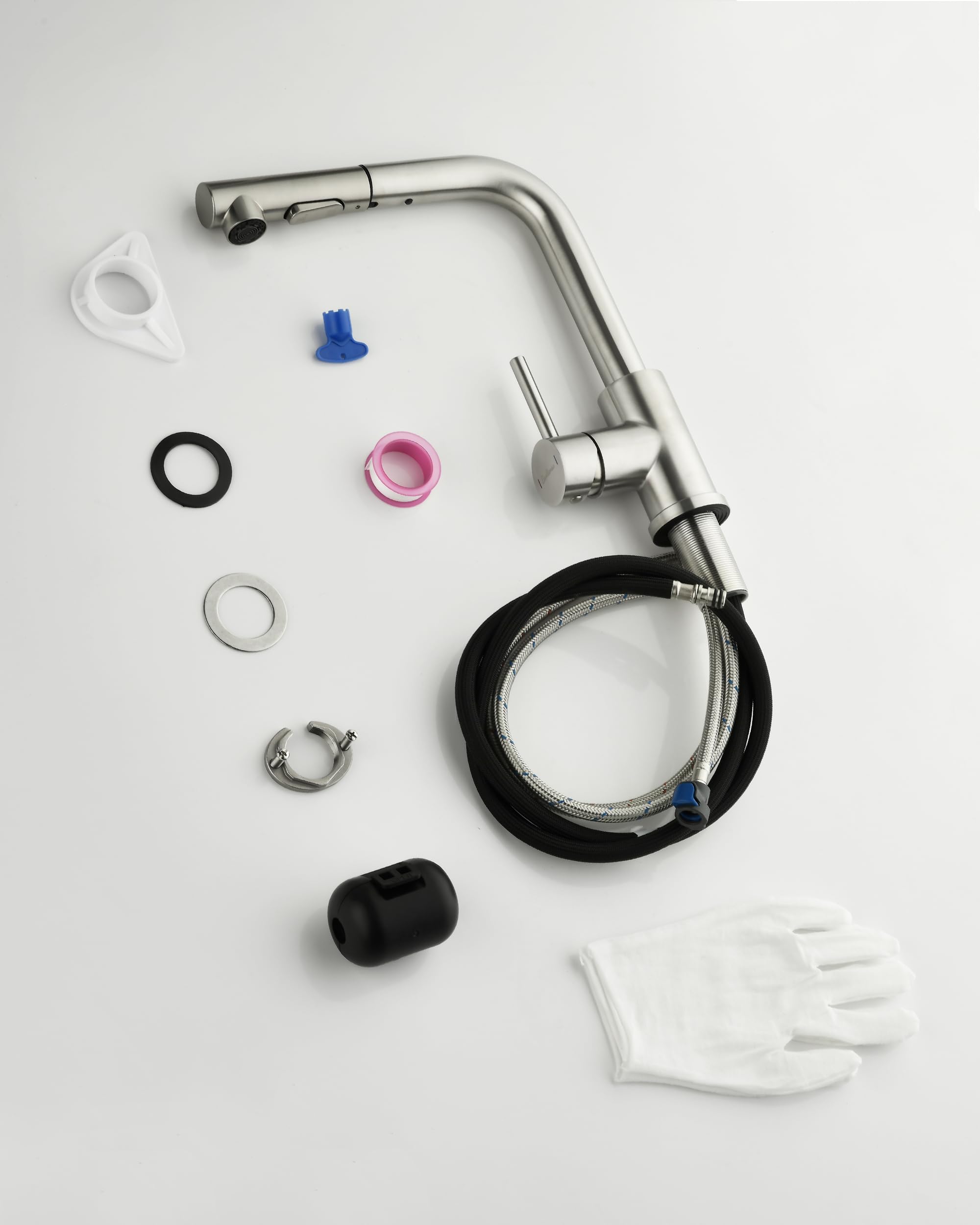 Grifo de cocina Baollansa, grifo extractable con alta presión, grifo de fregadero de cocina con ducha, 2 tipos de chorro de agua, grifo de cocina de acero inoxidable, giratorio 360° (cepillado)