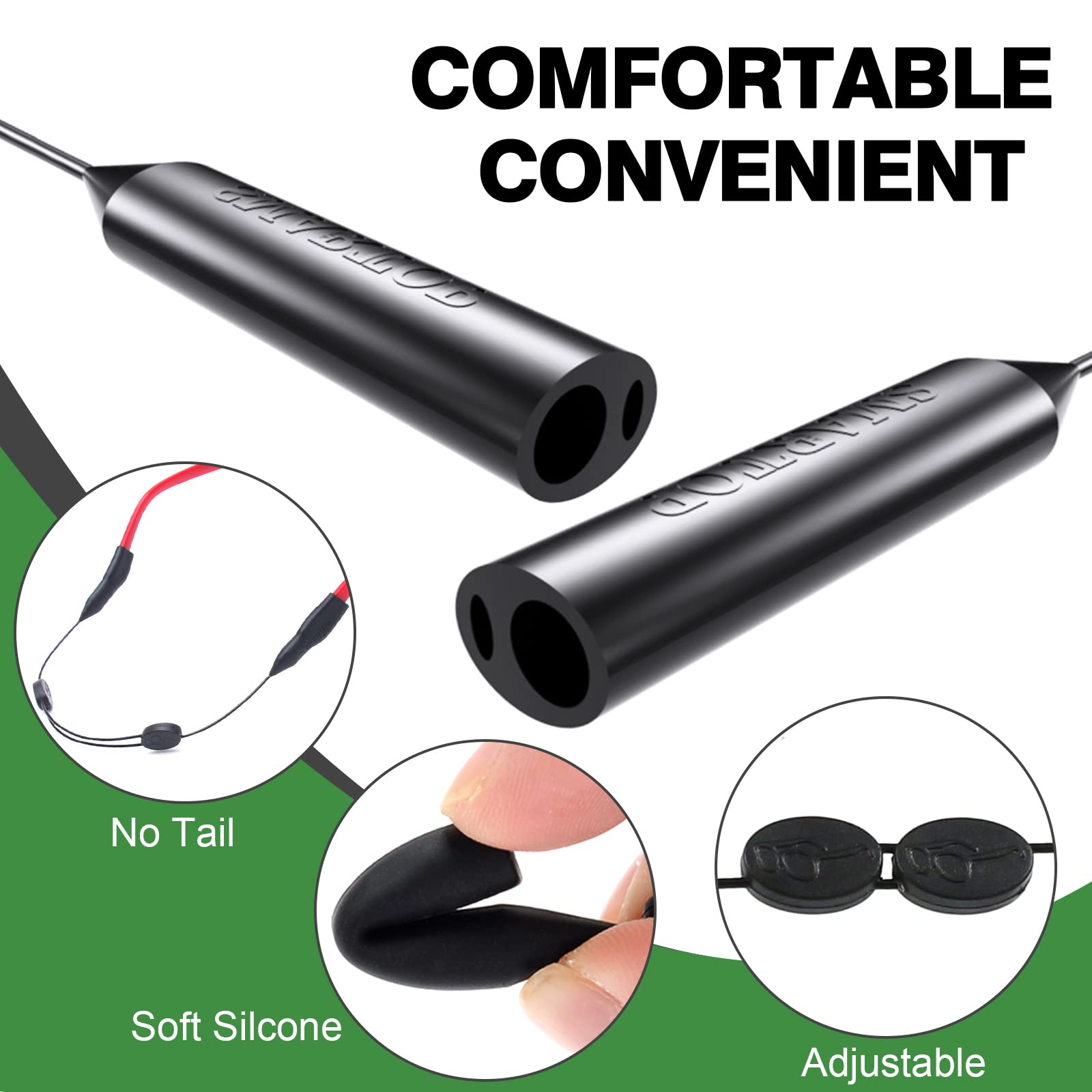SMARTTOP Brillenband, verbesserte zwei Löcher, verstellbarer Brillenhalter, kein Schwanz, Brillenband, Sonnenbrillenhalter, 4 Stück, Schwarz, 41 cm