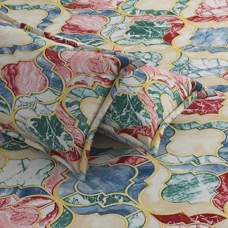 Image of Glace Cotton 220 TC Single Bedsheets Soft Breathable Fabric Elegent Design| Wrinklefree (Size-60 X 90 Inch) with 1 Pillow Covers (Size-17 X 27 Inches, Multi Shankh)