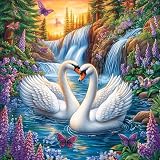 Pareja de cisnes en el Lago a la luz de la Luna Puzzle 100 Piezas Cartón Blanco Premium para Coleccionistas Entrenamiento Memoria Hobby Colección Regalo Original 28x28cm