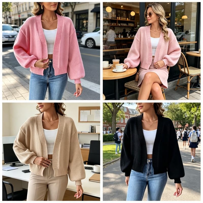 Prenda de abrigo para otoño con cuello en v y llamativas mangas abullonadas 5