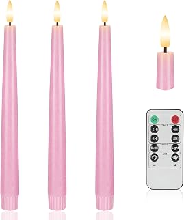 Pink Flameless Taper Candles, 9.6" Battery Operated Candles with Remote, Real Wax Led Candle, Flickering Flameless Candlesticks for Home Party Wedding Romantic Night Decor