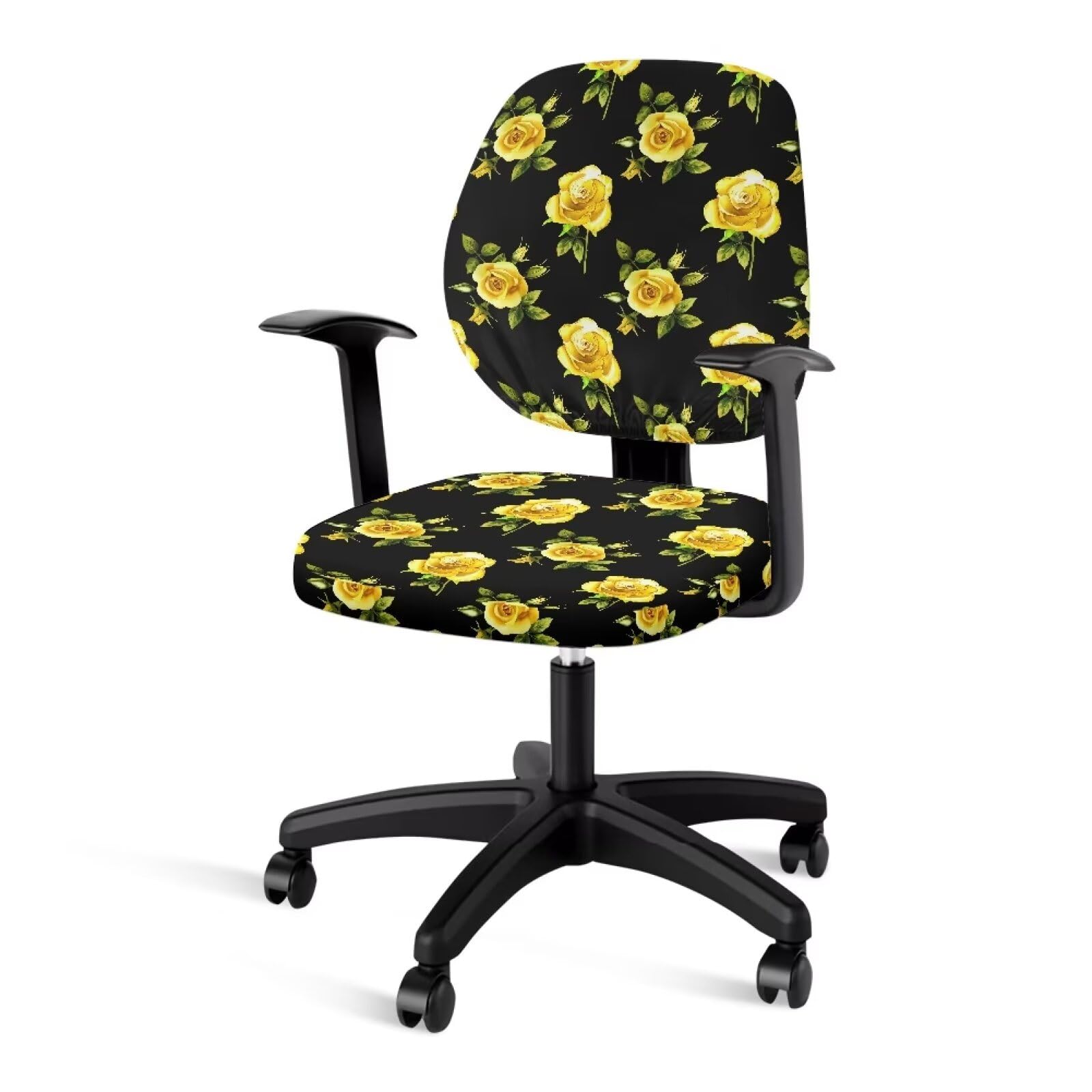 Poceacles Rose Floral Office Computer Chair Seat Covers Washable Universal Rotating Desk Chair Seat Cushion Protectors Office Chair Cover 2 Piece