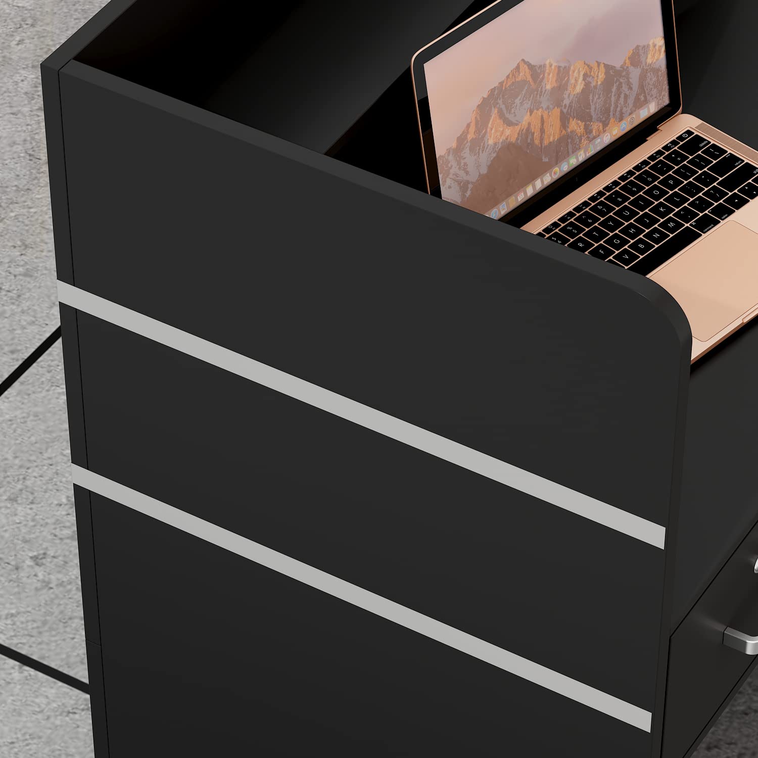 Banco e reception mobili da ufficio con 3 cassetti e 1 armadio, 110 x 120 x 48 cm, nero