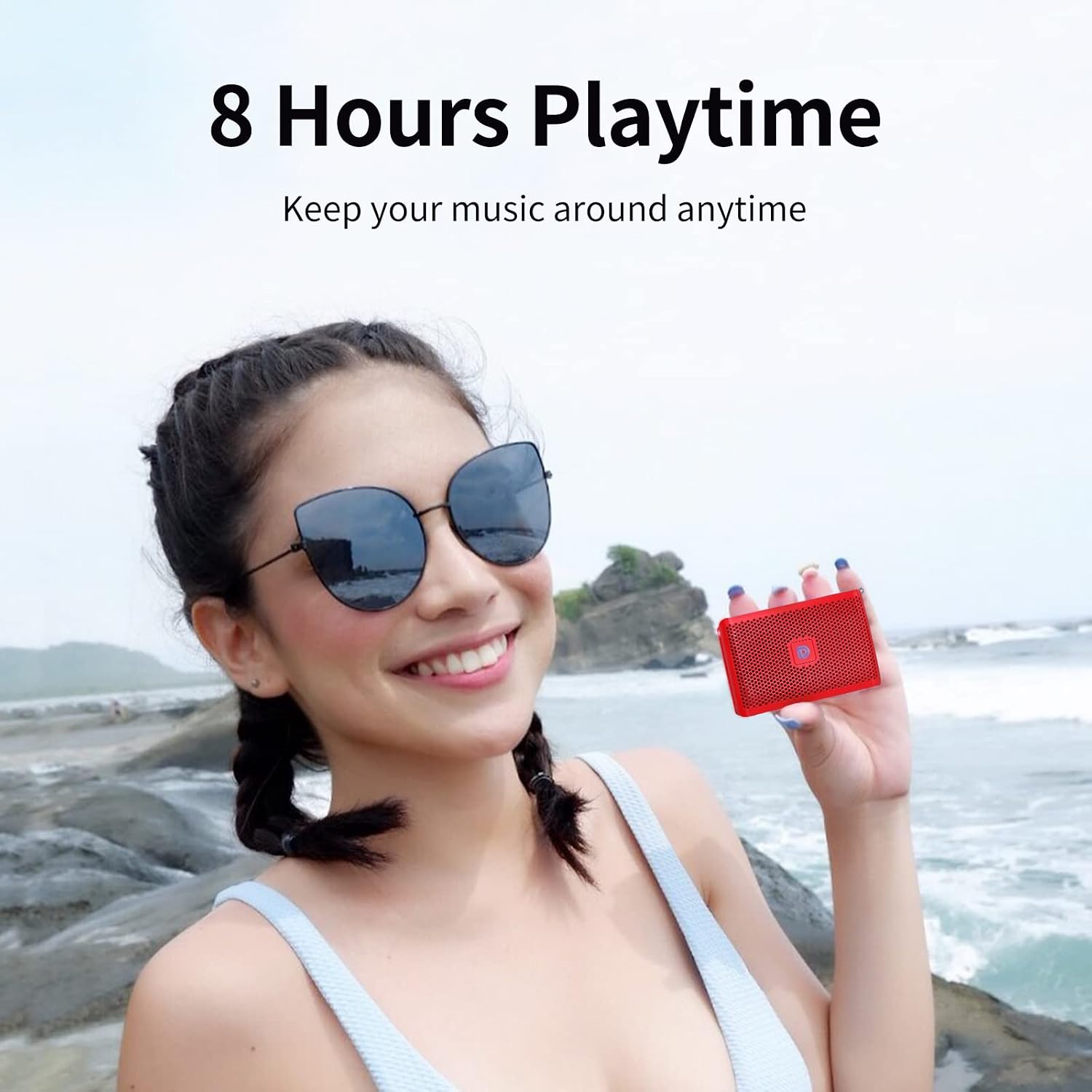 DOSS Bluetooth Speaker, Genie Portable Speaker with Clean Sound, Built-in Mic, Ultra-Portable Design, 8 Hours of Playtime, Mini Speaker with Strap for Home, Outdoors, Travel, Gift Ideas- Red