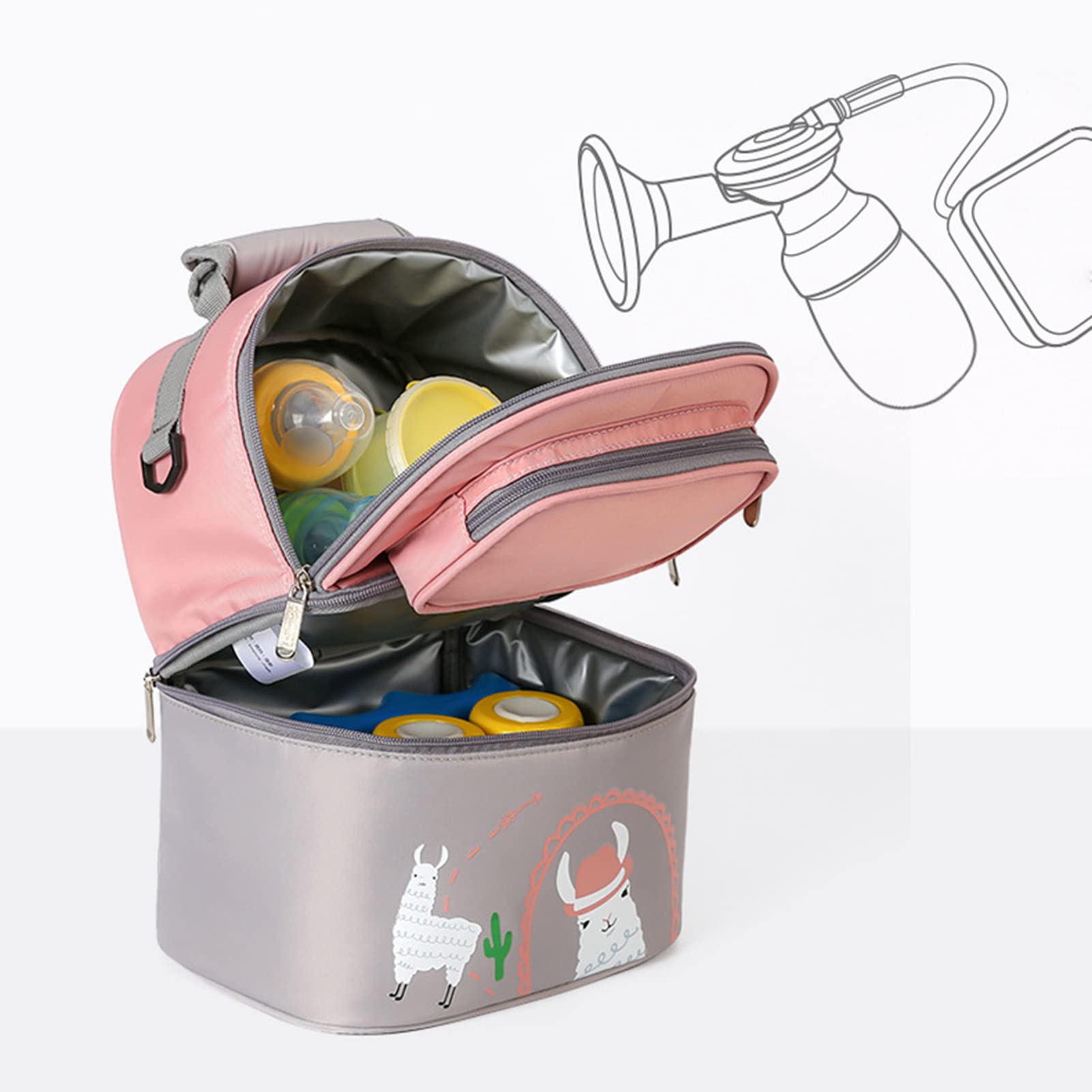 Muttermilch-Kühl- und Transport-Set, Muttermilch-Kühltasche, Isolierte Babyflaschen-Tasche für Reisen in der Kindertagesstätte oder Zurück Zur Arbeit, Stillende Mutter (Rosa Grau)