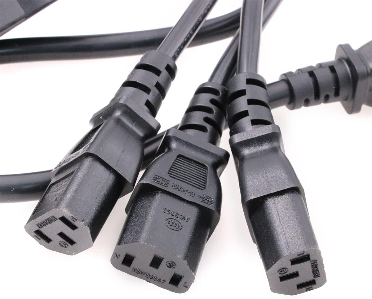 IEC 320 C14 Male Plug to 3XC13 Female Extension Power Cable, C14 to 3X C13 UPS/PDU Y Type Splitter Power Cord, 250V/10A (C14-3xC13 1M)
